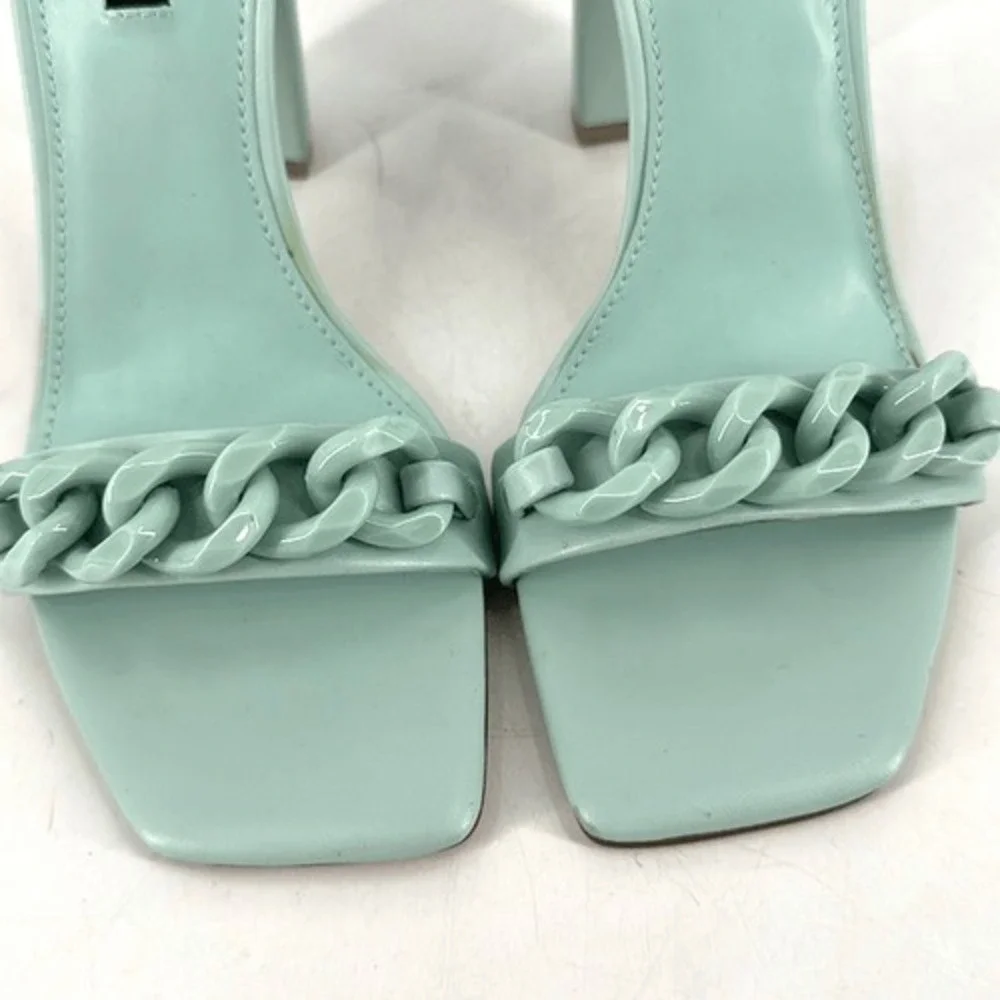 NWOT Nine West Womens Mindful Chain Square‎ Toe Heeled Sandals Mint Green Size 8 - Picture 8 of 12
